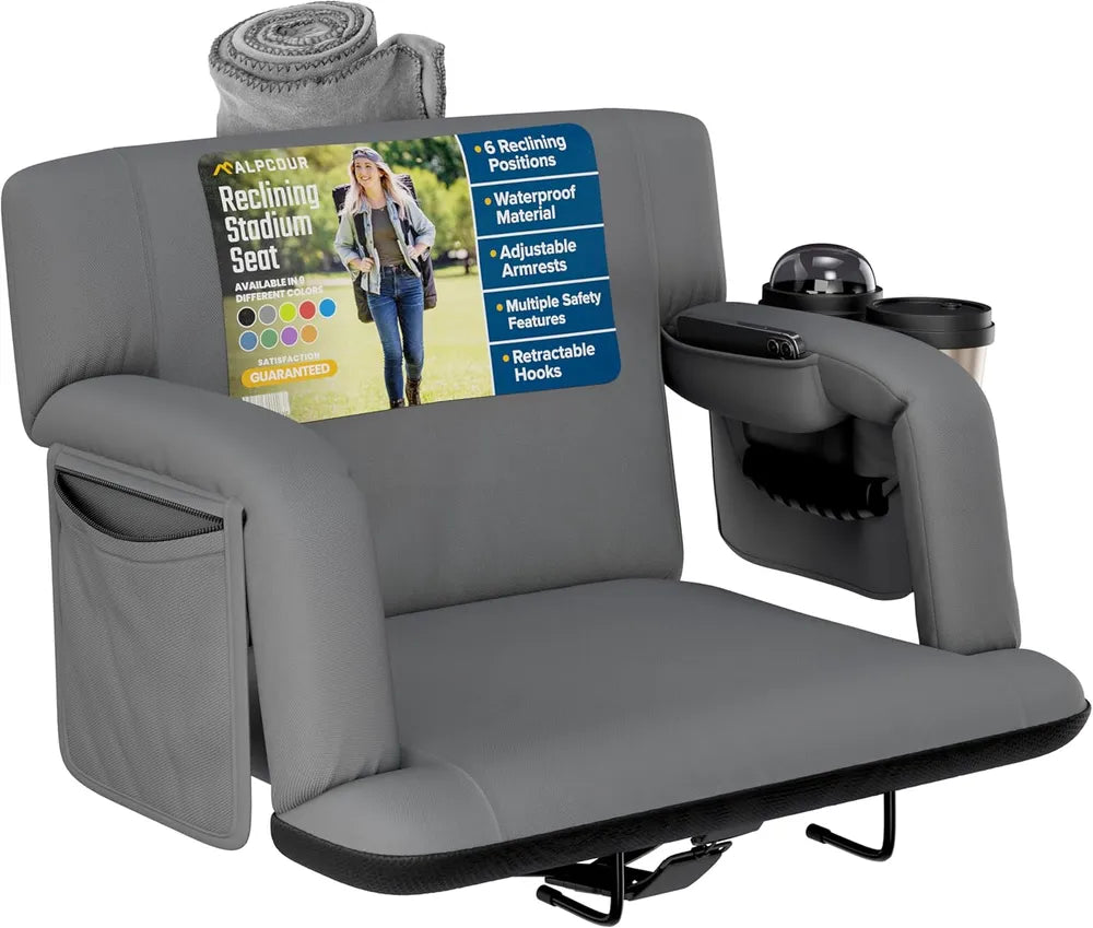 Premium Reclining Stadium Seat For Bleachers With Back Support Extra Wide