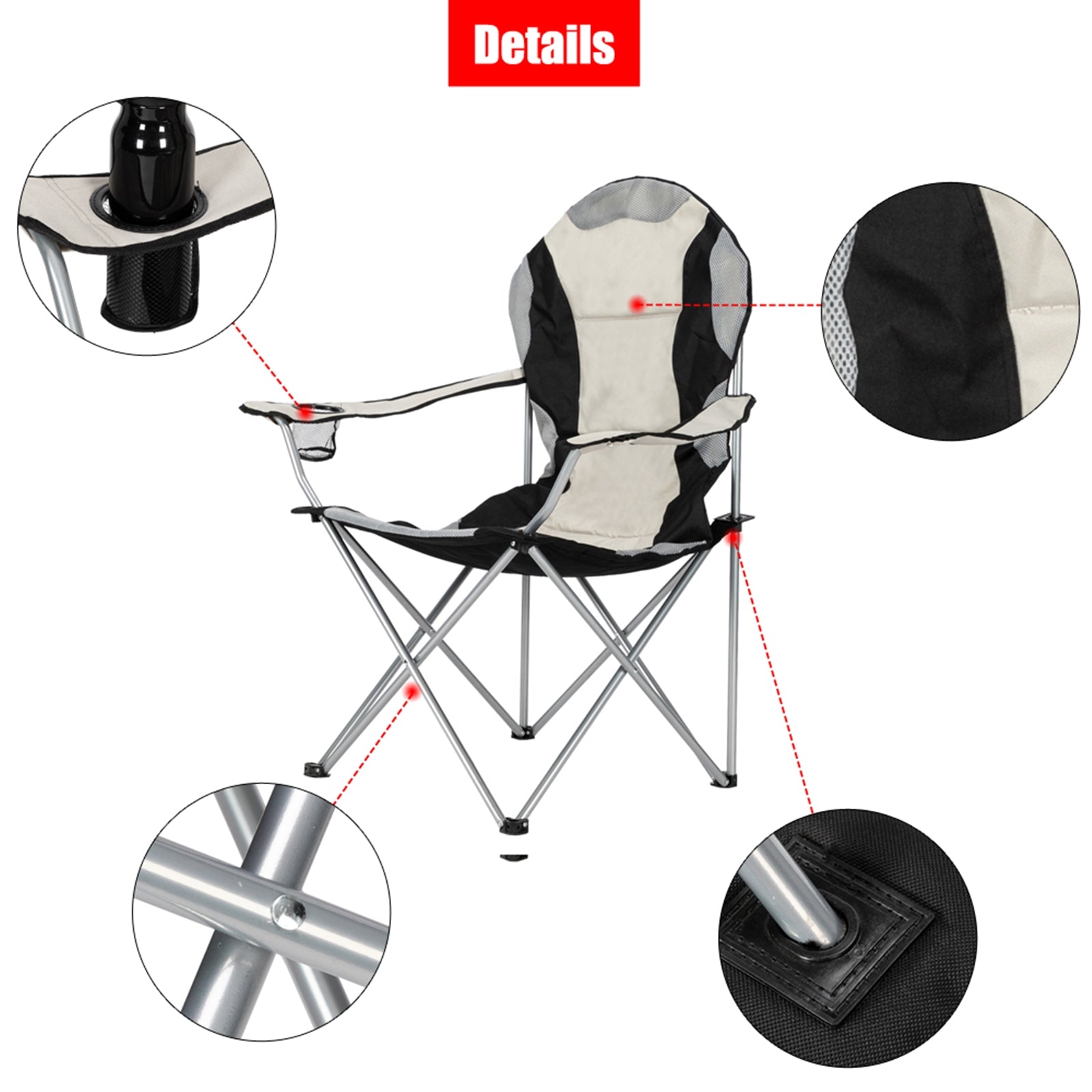 Portable Camping Chair – Heavy Duty Folding Outdoor Chair with Iron Frame, Off-White
