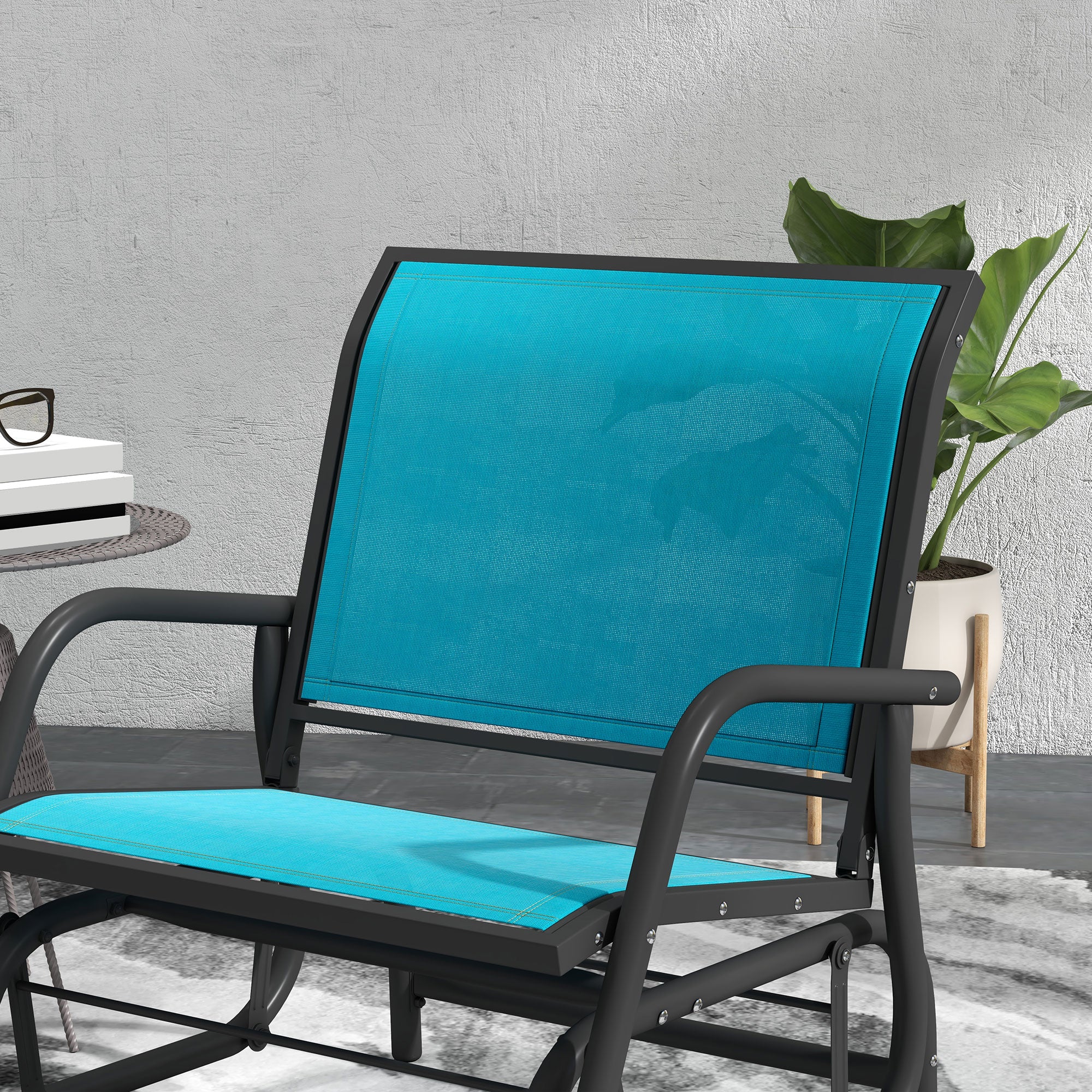 Set of 2 Outdoor Glider Chairs – Steel Patio Rocking Chairs for Porch, Garden & Poolside, Blue